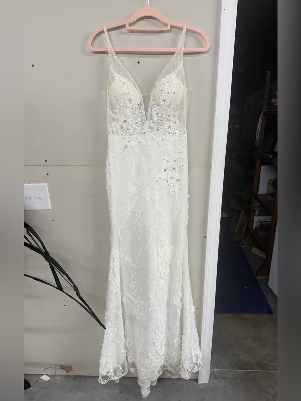 Cinderella White Lace Appliqué V-Neck formal dress